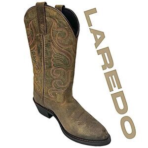 Laredo Bridget 51084 Brown Leather Cowboy Boots Women’s Size 8 M Western 12”